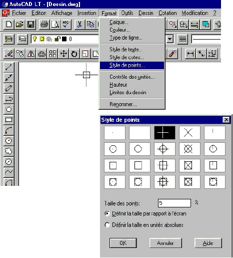 le menu AUTO CAD et le format POINT